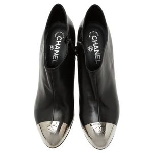 Chanel black & silver CC cap toe booties
